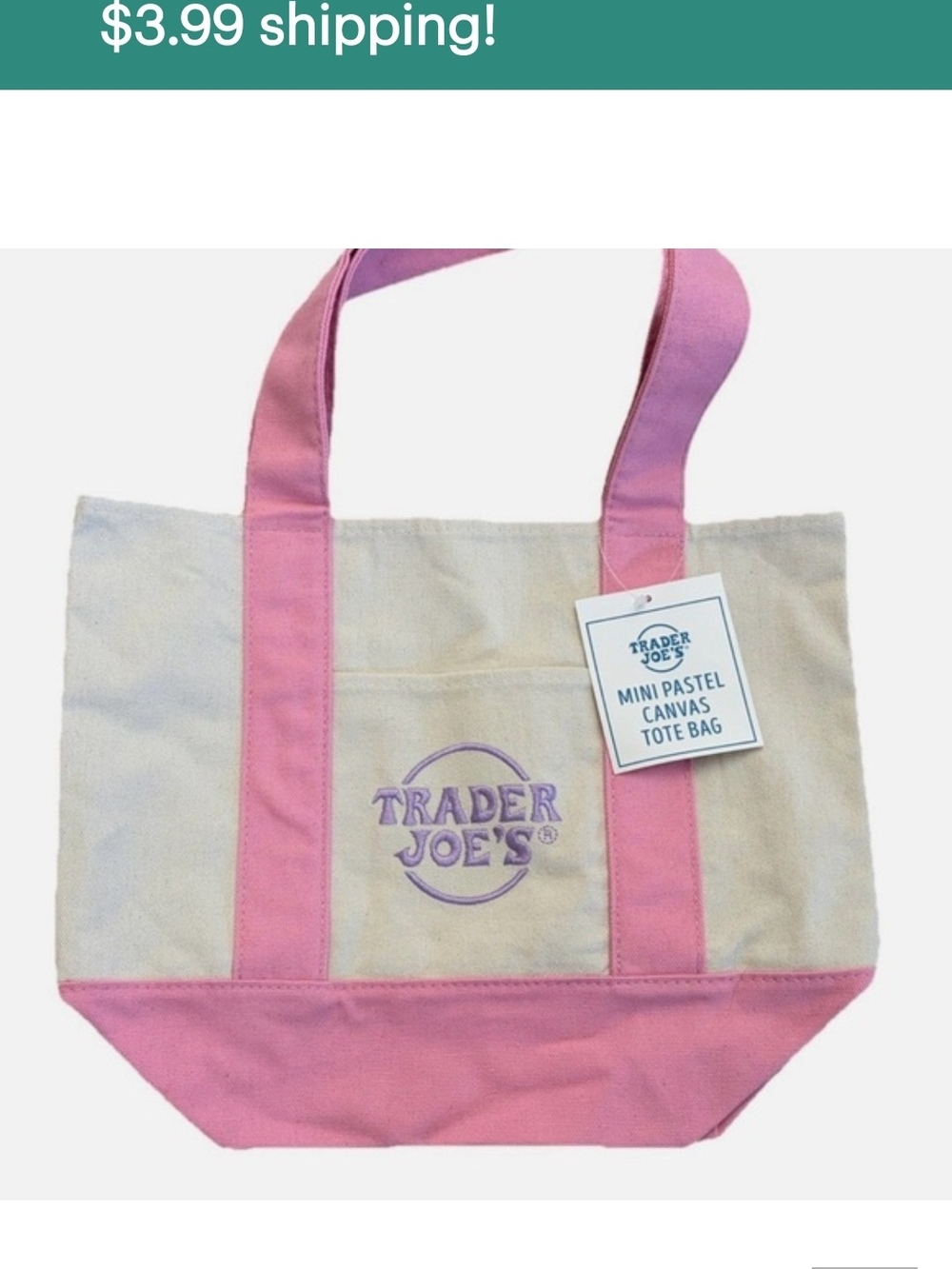 Trader Joe's Mini Pastel Canvas Tote Bag - Pink and Cream